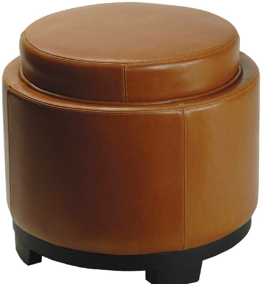 Living Furniture * | Classical Round Storage Tray Ottoman In Black/ Saddle Safavieh Hud4045F