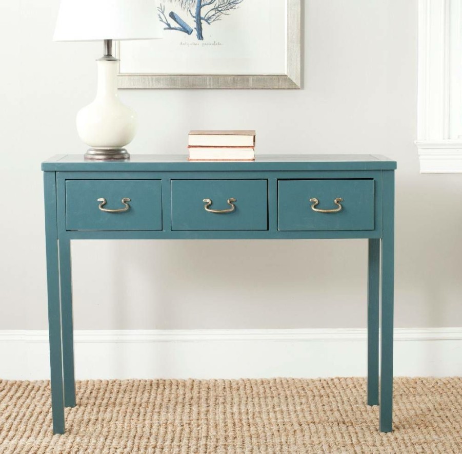 Living Furniture * | Outlet Cindy Console W/ Storage Drawers In Slate Teal Safavieh Amh6568H