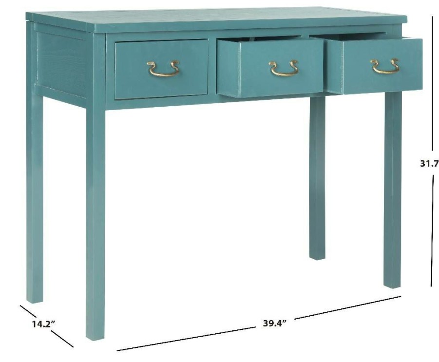 Living Furniture * | Outlet Cindy Console W/ Storage Drawers In Slate Teal Safavieh Amh6568H