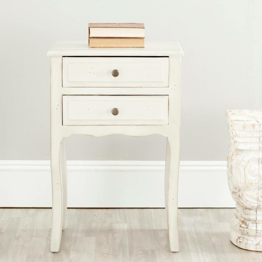 Living Furniture * | Promotions Lori End Table W/ Storage Drawers In White Safavieh Amh6576A