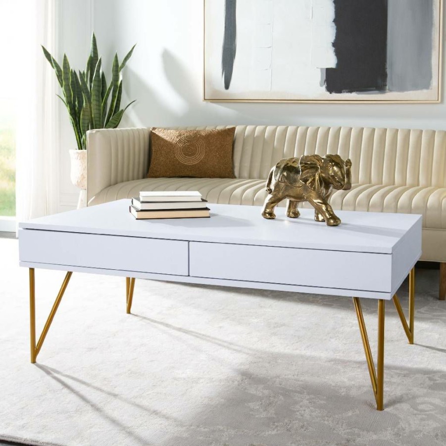 Living Furniture * | Crazy Deals Pine Two Drawer Coffee Table In White/Gold Safavieh Cof2238C