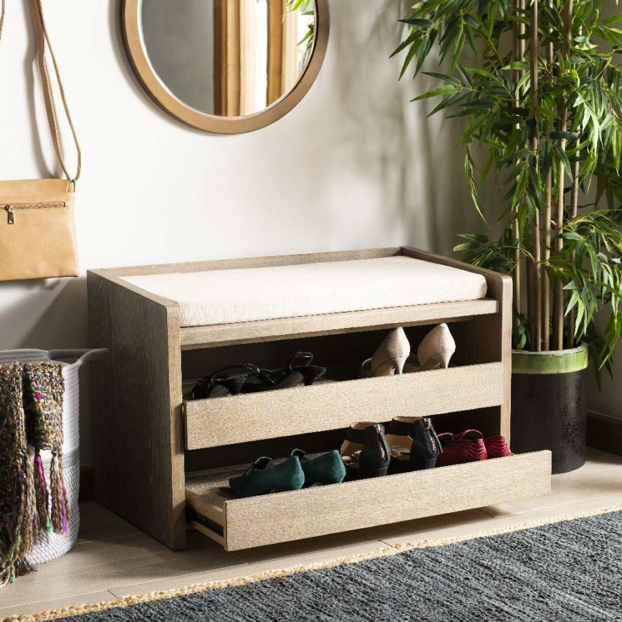 Living Furniture * | Promotions Percy Storage Bench In Rustic Oak/Beige Safavieh Bch6400A