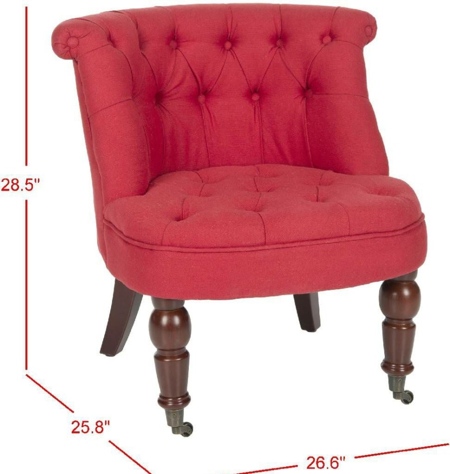 Living Furniture * | Shoping Carlin Tufted Chair In Cranberry/Cherry Mahogany Safavieh Mcr4711D