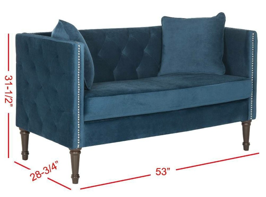 Living Furniture * | Outlet Sarah Tufted Settee W/ Pillows In Navy/Espresso Safavieh Fox6206D