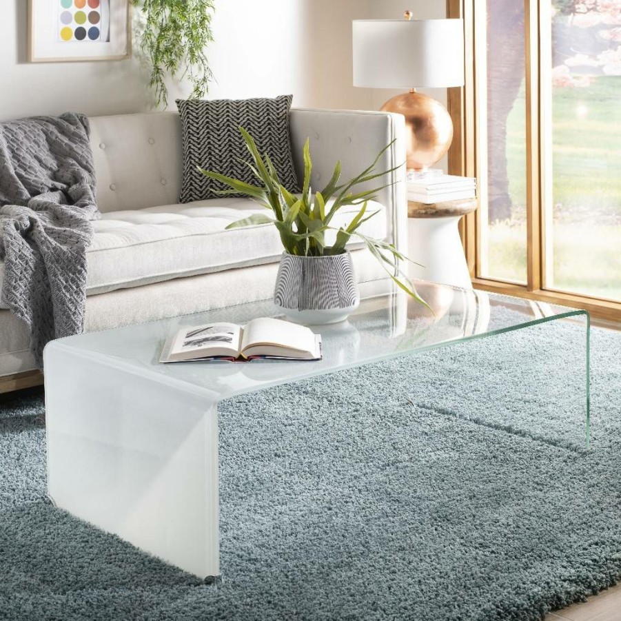 Living Furniture * | Clearance Sale Crysta Ombre Glass Coffee Table In Clear/White Safavieh Cof7300B