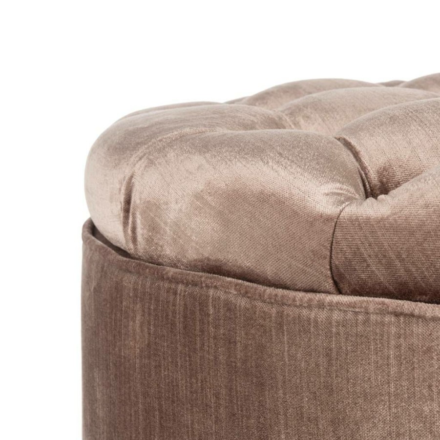 Living Furniture * | Quick Expedition Amelia Tufted Storage Ottoman In Mink Brown/Pickled Oak Safavieh Hud8220V