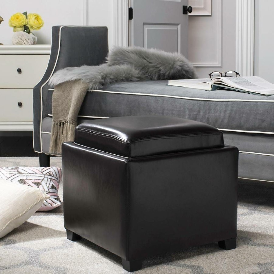 Living Furniture * | Wholesale Bobbi Tray Storage Ottoman In Java/Brown Safavieh Hud4006E