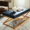 Living Furniture * | Crazy Deals Alexes Faux Ostrich Bench In Navy/Gold Safavieh Fox6252B