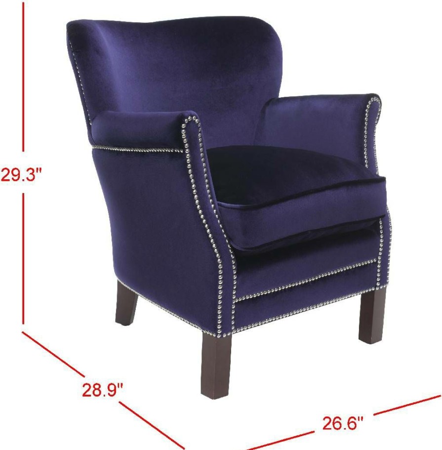 Living Furniture * | Classical Jenny Arm Chair W/ Silver Nail Heads In Royal Blue/Cherry Mahogany Safavieh Mcr4543D