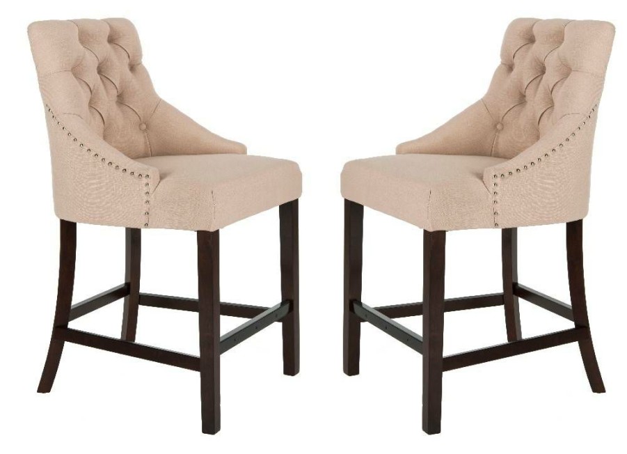 Furniture * | Wholesale Eleni Tufted Wing Back Counter Stool In Beige Safavieh Bst6305E-Set2