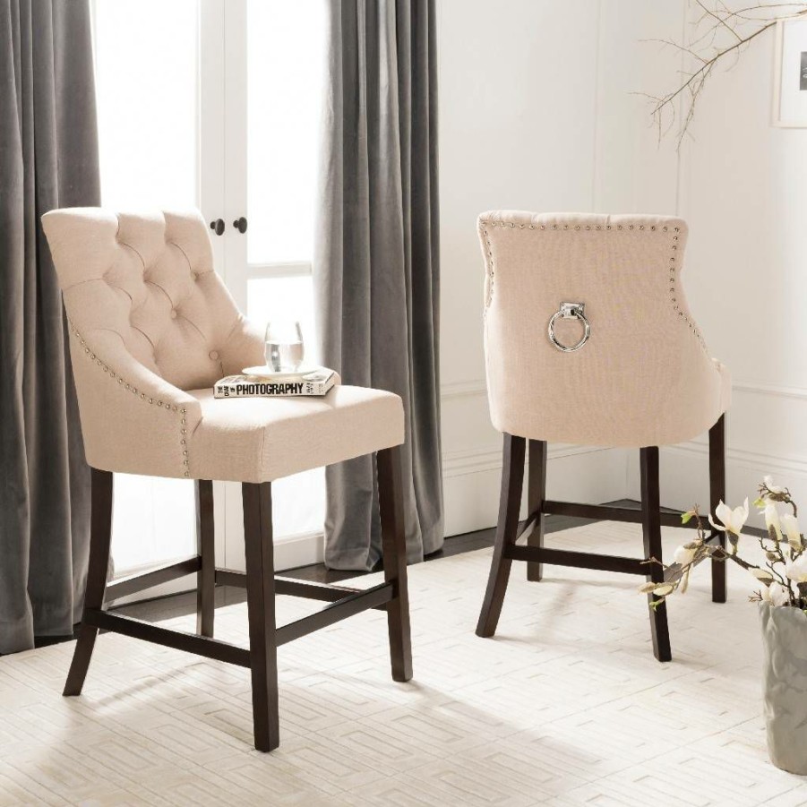 Furniture * | Wholesale Eleni Tufted Wing Back Counter Stool In Beige Safavieh Bst6305E-Set2