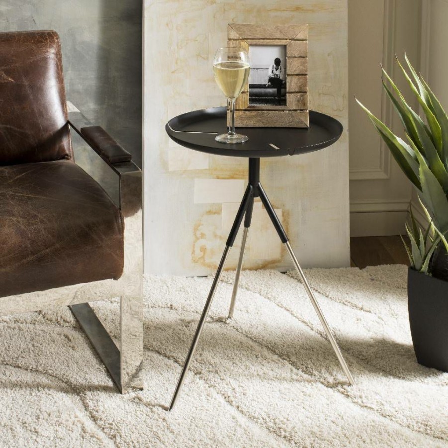 Living Furniture * | Limit Offer Lark Tri Leg Contemporary Glam Side Table In Matte Black Safavieh Fox4522A