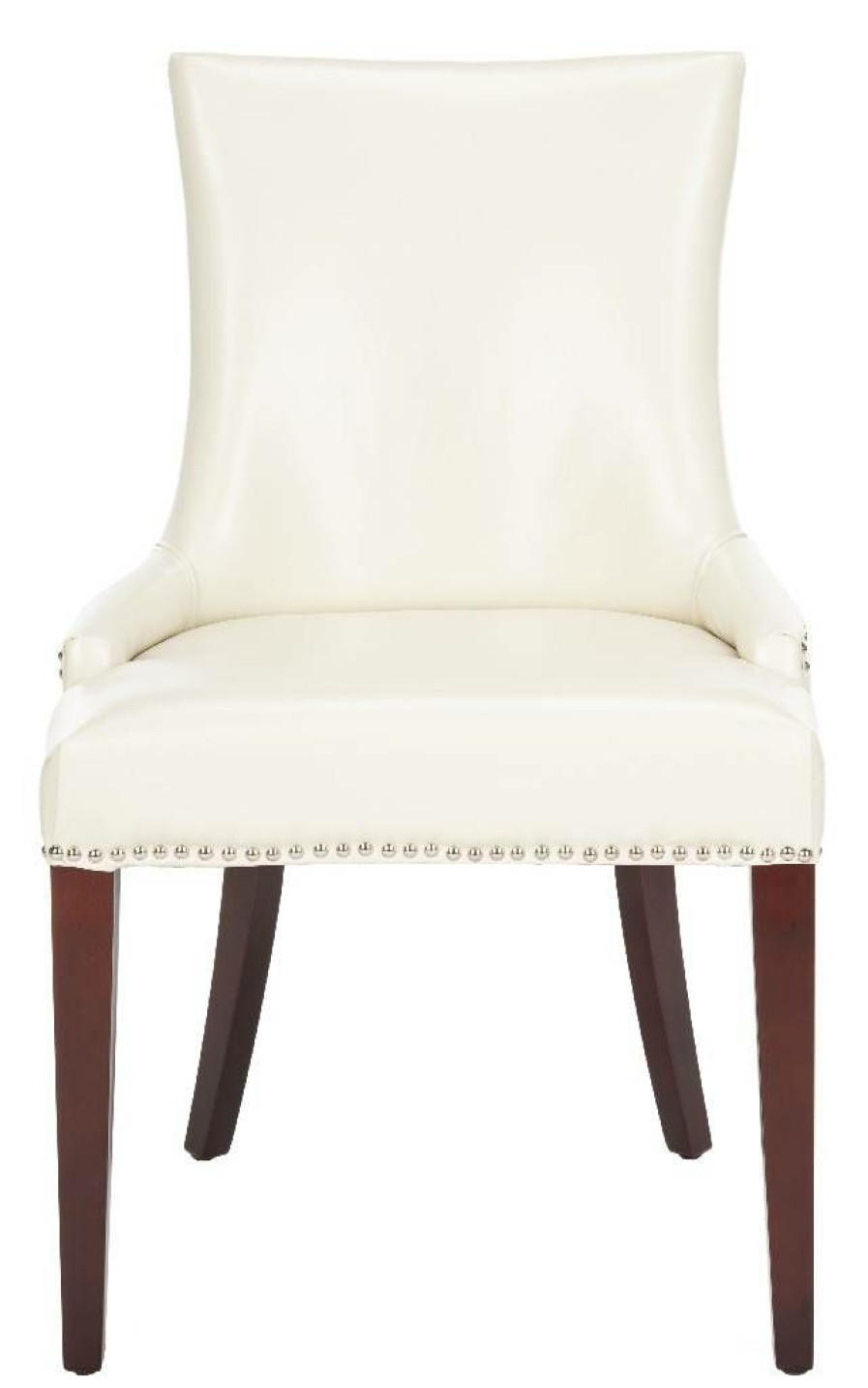 Furniture * | Hot Selling Becca 19"H Cream Leather Silver Nail Heads In Flat Cream/Cherry Mahogany Safavieh Mcr4502B