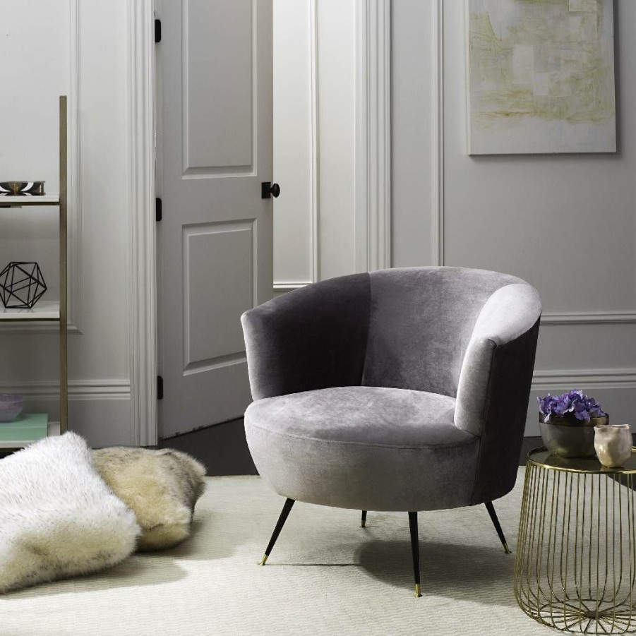 Living Furniture * | Exclusive Design Arlette Velvet Retro Mid Century Accent Chair In Grey Safavieh Fox6257B