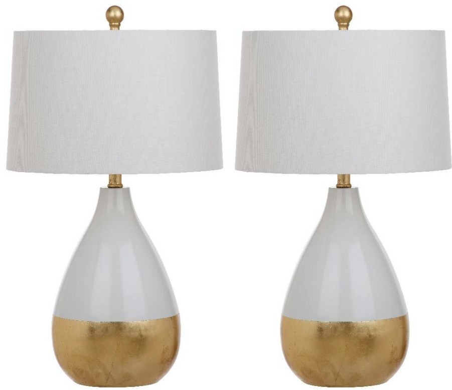 Lamps * | Sale Kingship 24-Inch H White And Gold Table Lamp (Set Of 2) Safavieh Lit4502B-Set2