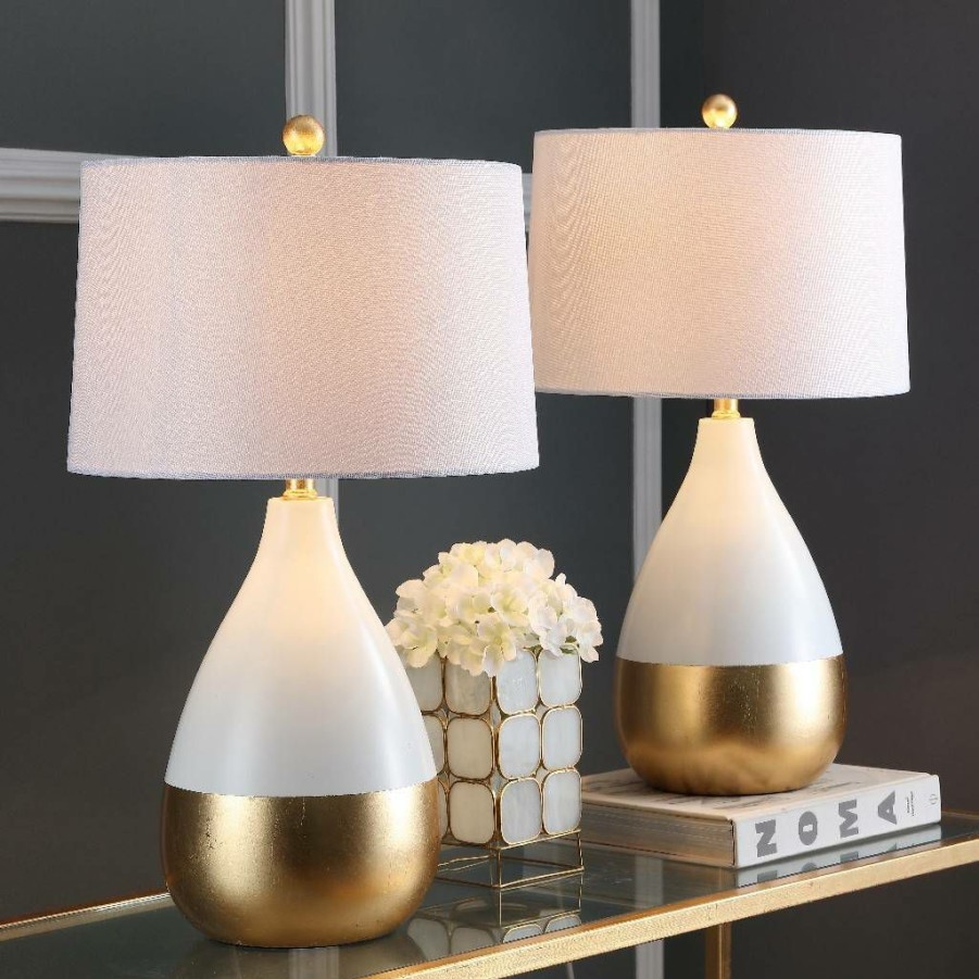 Lamps * | Sale Kingship 24-Inch H White And Gold Table Lamp (Set Of 2) Safavieh Lit4502B-Set2