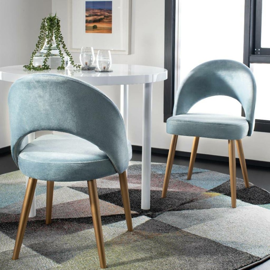 Furniture * | Best Sale Giani Retro Dining Chair In Slate Blue/Gold Safavieh Dch6201B-Set2