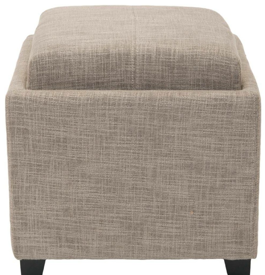 Living Furniture * | Large Choice Harrison Single Tray Ottoman In Stone/Black Safavieh Hud8233D