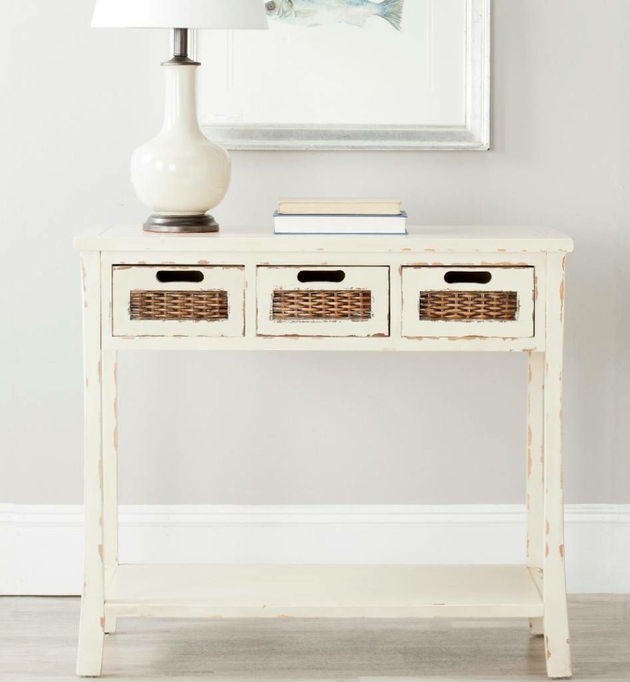 Living Furniture * | Hot Selling Autumn 3 Drawer Console In Vintage Cream Safavieh Amh6510C