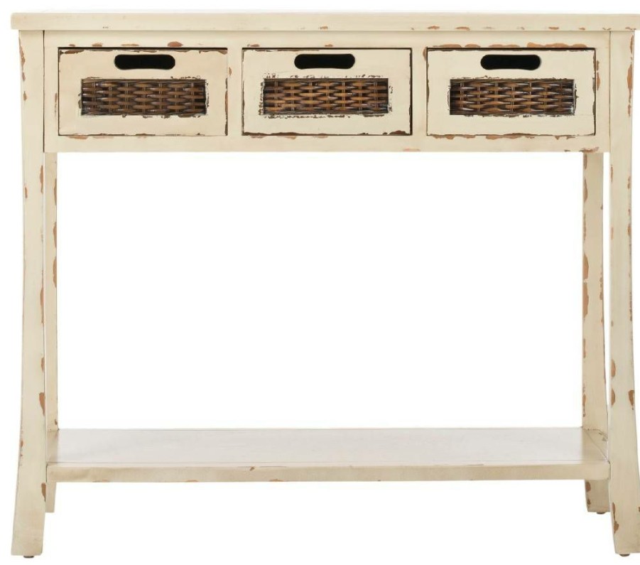 Living Furniture * | Hot Selling Autumn 3 Drawer Console In Vintage Cream Safavieh Amh6510C