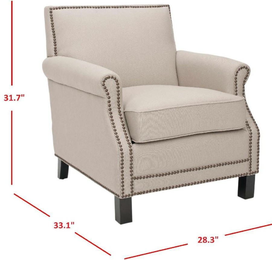 Living Furniture * | Large Choice Easton Club Chair Brass Nail Heads In Taupe/Java Safavieh Mcr4572B