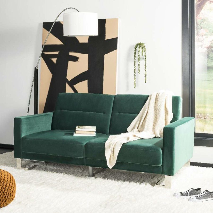 Living Furniture * | Online Tribeca Foldable Sofa Bed In Emerald Green/Silver Safavieh Lvs2001E