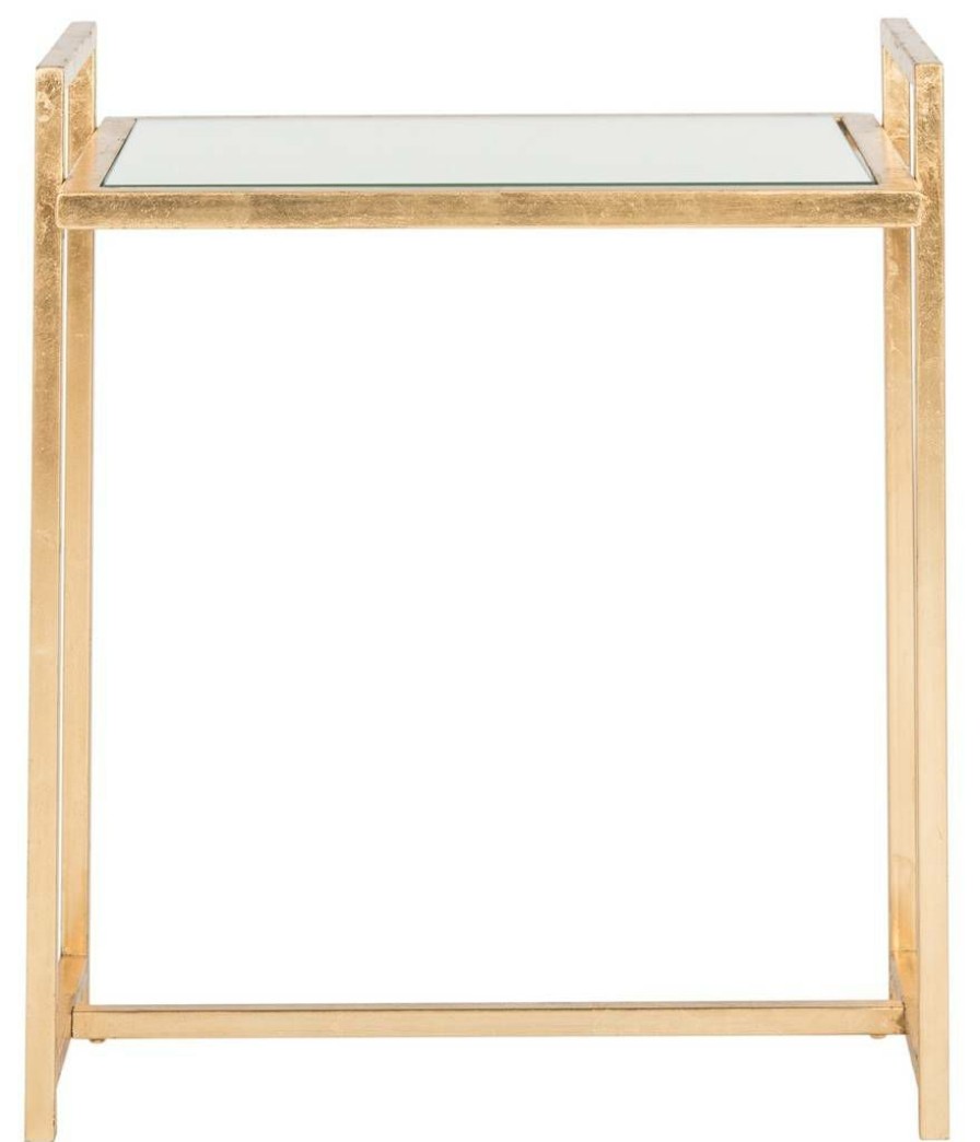 Living Furniture * | Best Sale Renly Mirror Top Gold Leaf End Table Safavieh Fox2563A