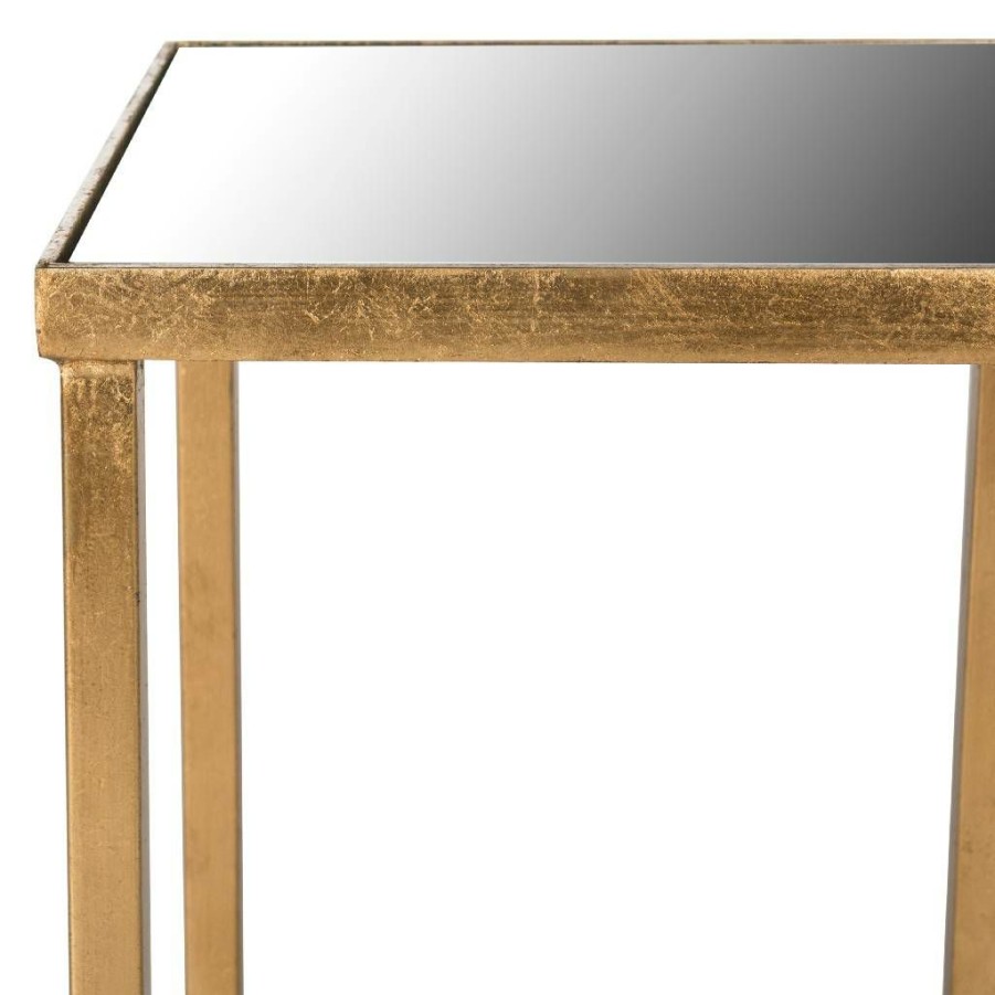 Living Furniture * | Quick Expedition Halyn Gold Leaf Mirror Top End Table In Antique Gold Safavieh Fox2567A