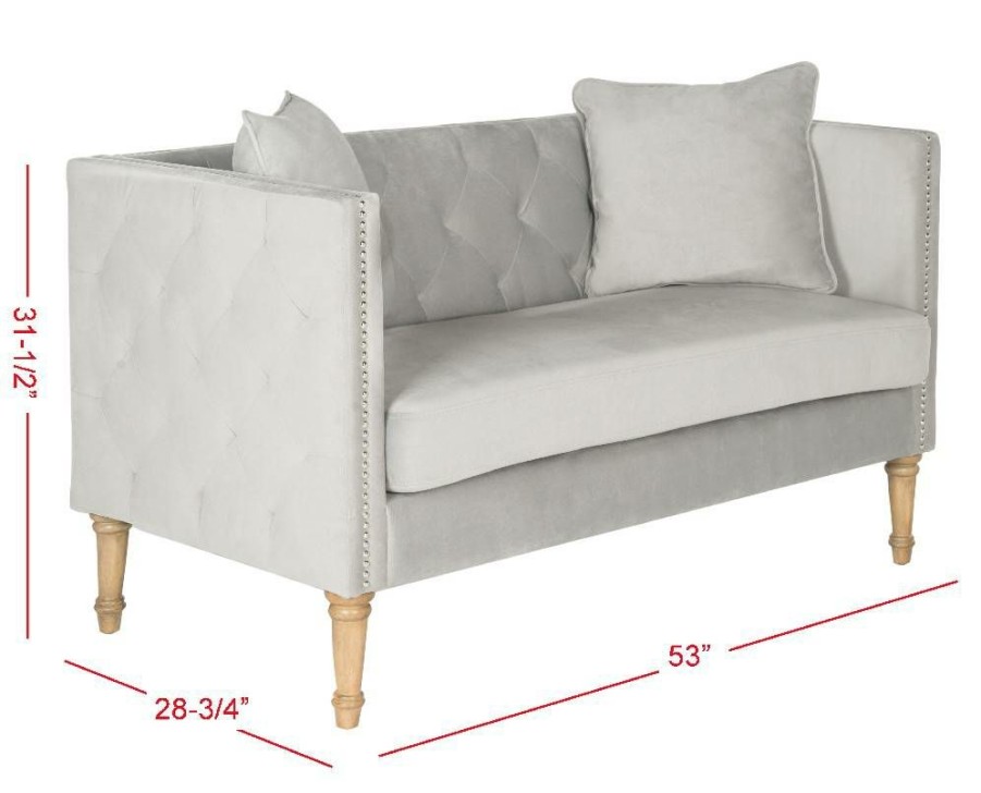 Living Furniture * | Shoping Sarah Tufted Settee W/ Pillows In Grey/Washed Oak Safavieh Fox6206B