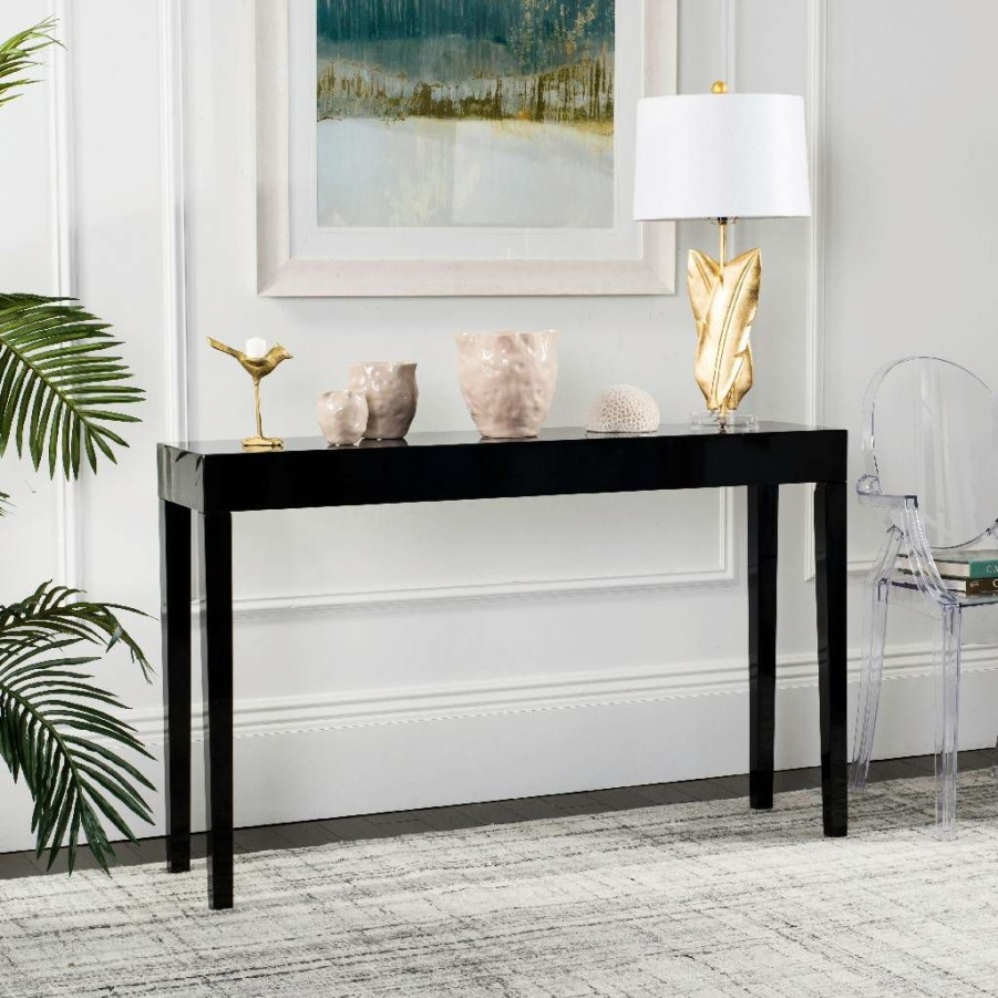 Living Furniture * | Hot Sell Kayson Mid Century Scandinavian Lacquer Console Table In Black Safavieh Fox4204C