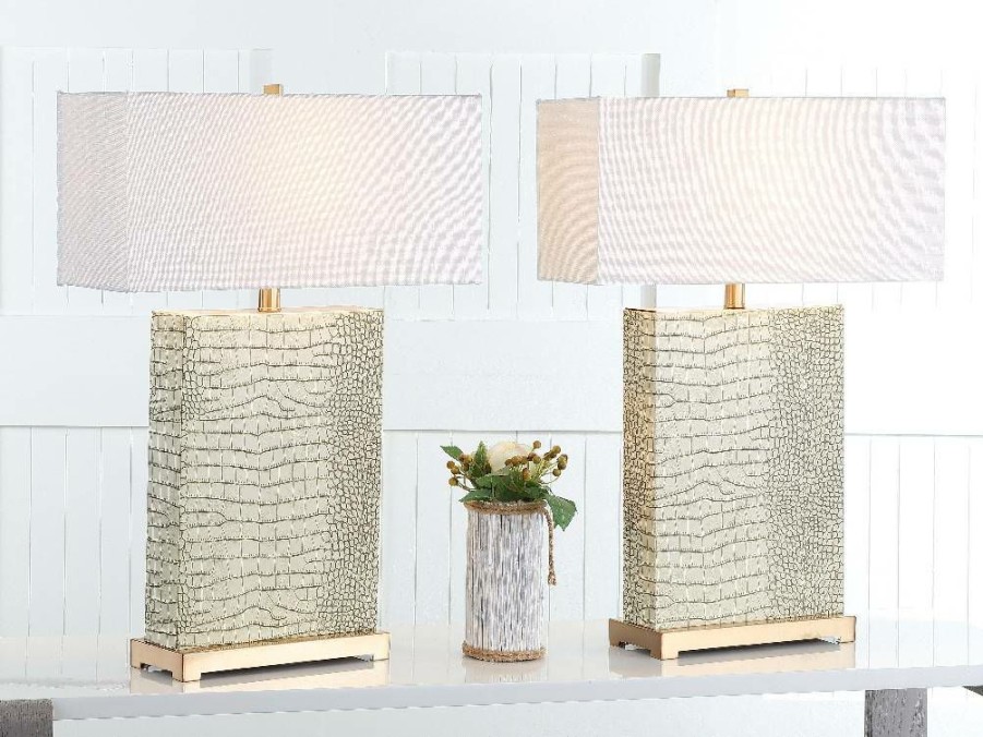 Lamps * | Promotions Joyce 27.75-Inch H Faux Alligator Table Lamp (Set Of 2) Safavieh Lit4402C-Set2