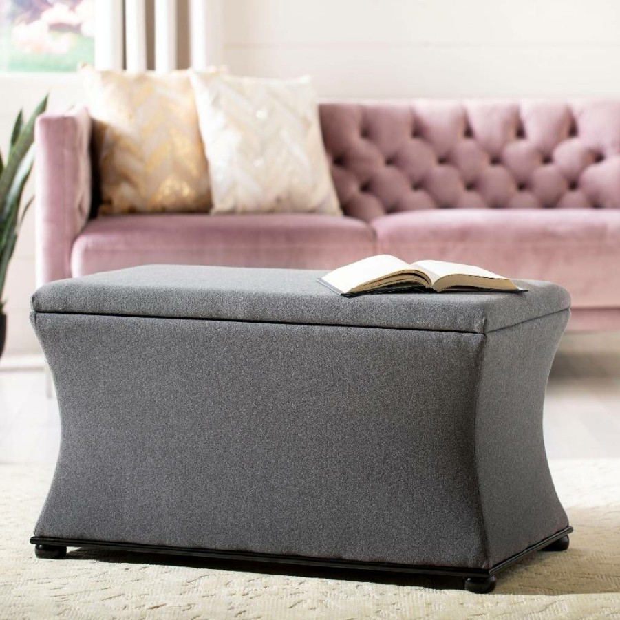 Living Furniture * | Quick Delivery Aroura Storage Bench In Black/Grey Safavieh Hud4071E