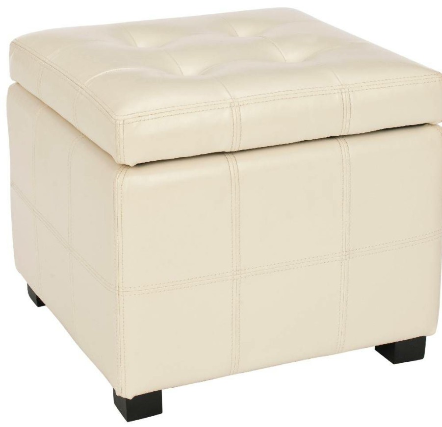 Living Furniture * | Hot Sell Maiden Square Tufted Ottoman In Flat Cream/Black Safavieh Hud8231K