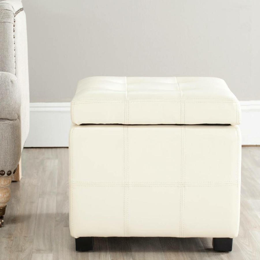 Living Furniture * | Hot Sell Maiden Square Tufted Ottoman In Flat Cream/Black Safavieh Hud8231K