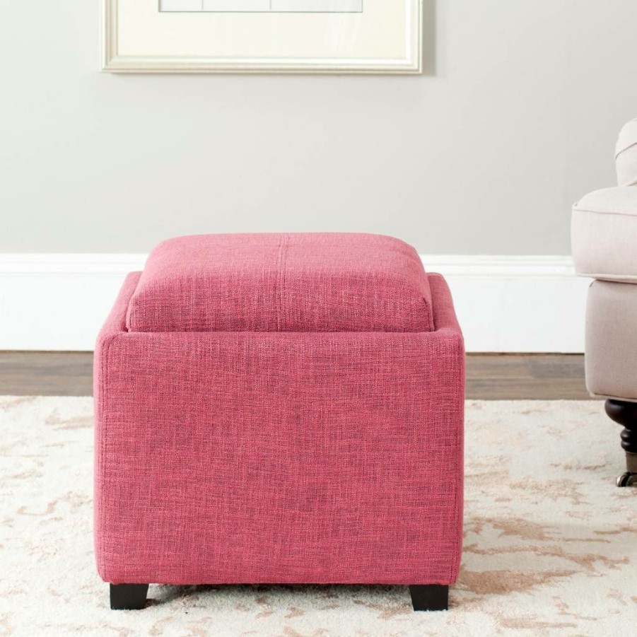 Living Furniture * | With Discount Harrison Single Tray Ottoman In Rose/Black Safavieh Hud8233F