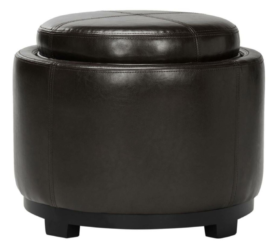 Living Furniture * | Hot Sale Chelsea Round Tray Ottoman In Brown/Black Safavieh Hud8232A