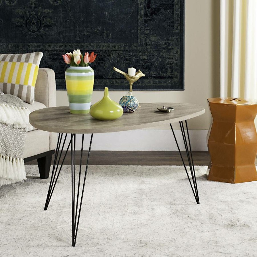 Living Furniture * | Shoping Rocco Retro Mid Century Wood Coffee Table In Light Oak/Black Safavieh Fox4249A