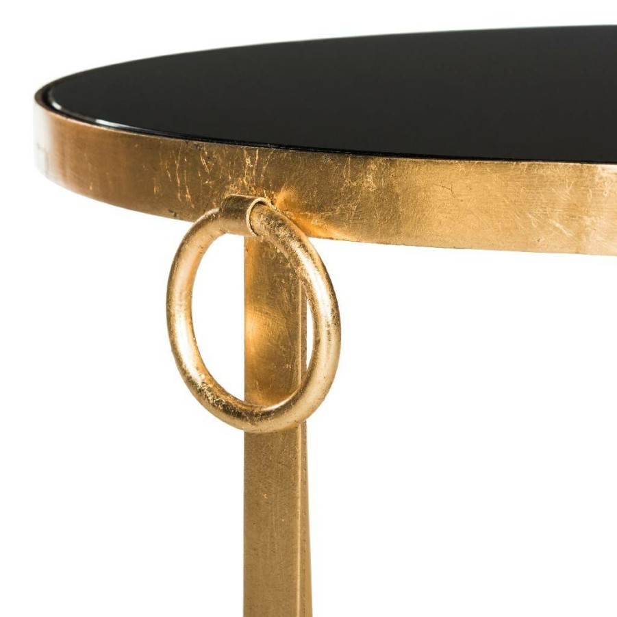 Living Furniture * | Hot Selling Elisha Gold Leaf Round Coffee Table Glass Ball In Black/Gold Safavieh Fox2599A