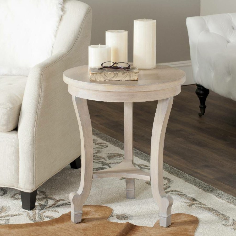 Living Furniture * | Hot Selling Monty Round Top End Table In Natural Safavieh Amh1520A