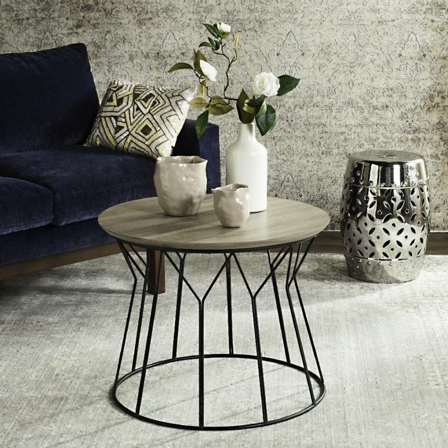 Living Furniture * | Exclusive Design Alcott Retro Mid Century Wood End Table In Light Oak/Black Safavieh Fox4258A