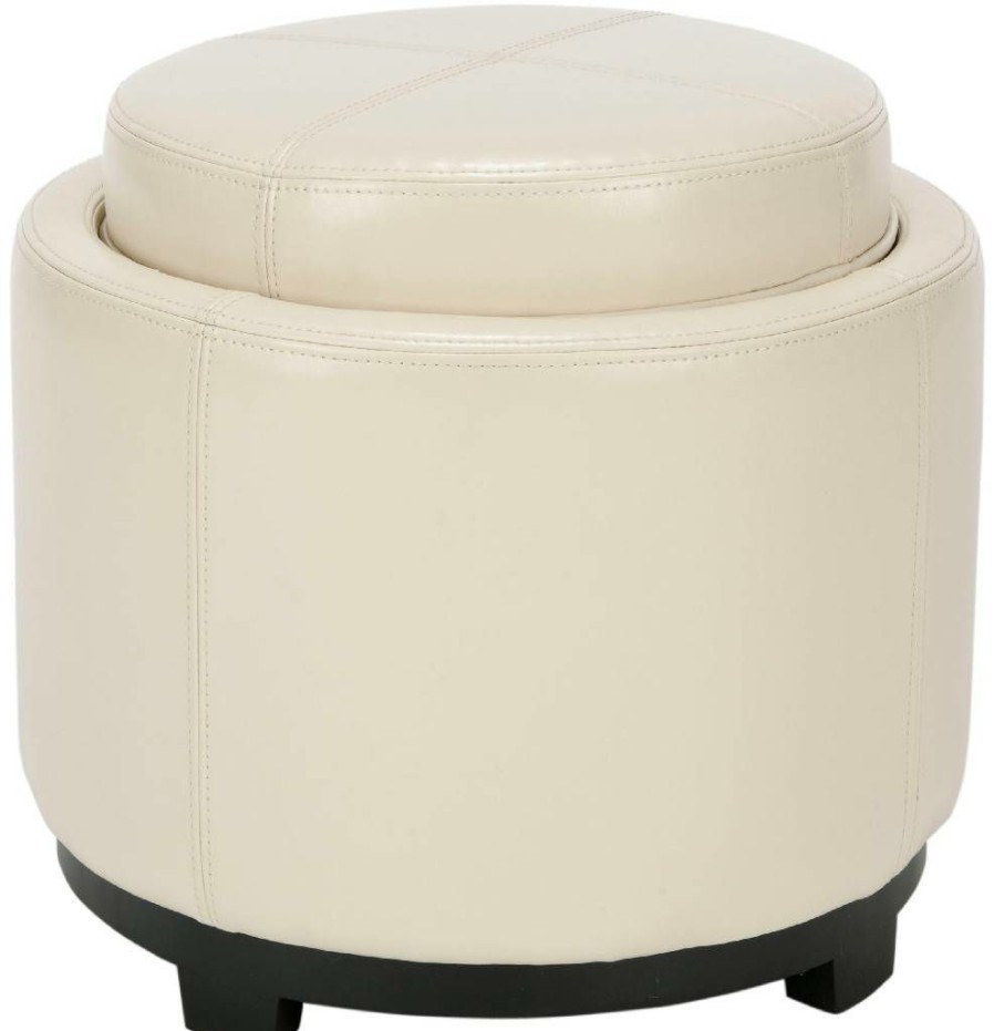 Living Furniture * | Discounts Chelsea Round Tray Ottoman In Flat Cream/Black Safavieh Hud8232D