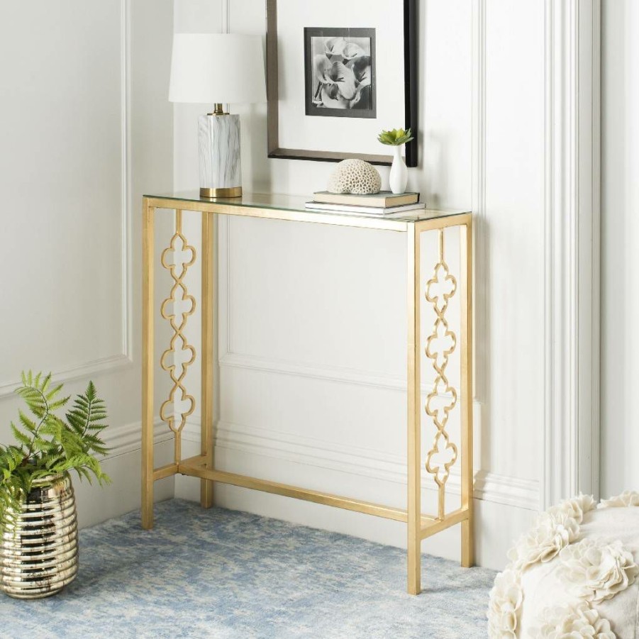 Living Furniture * | Limited Edition Jovanna Console Table In Antique Gold Safavieh Fox2576A