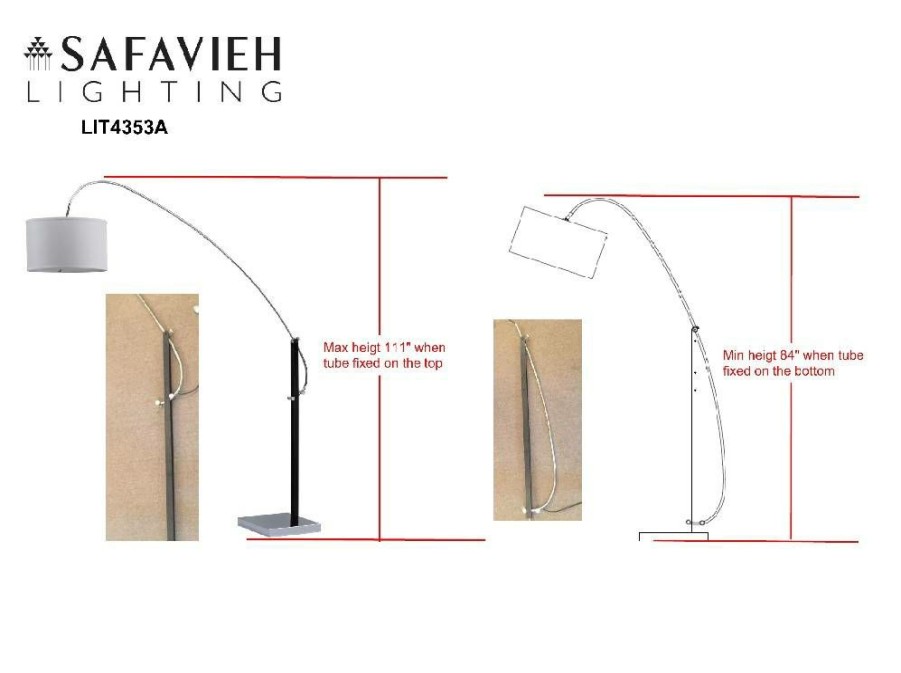 Lamps * | Fire Sale Lyra 111 Inch H Adjustable Arc Floor Lamp Safavieh Lit4353A