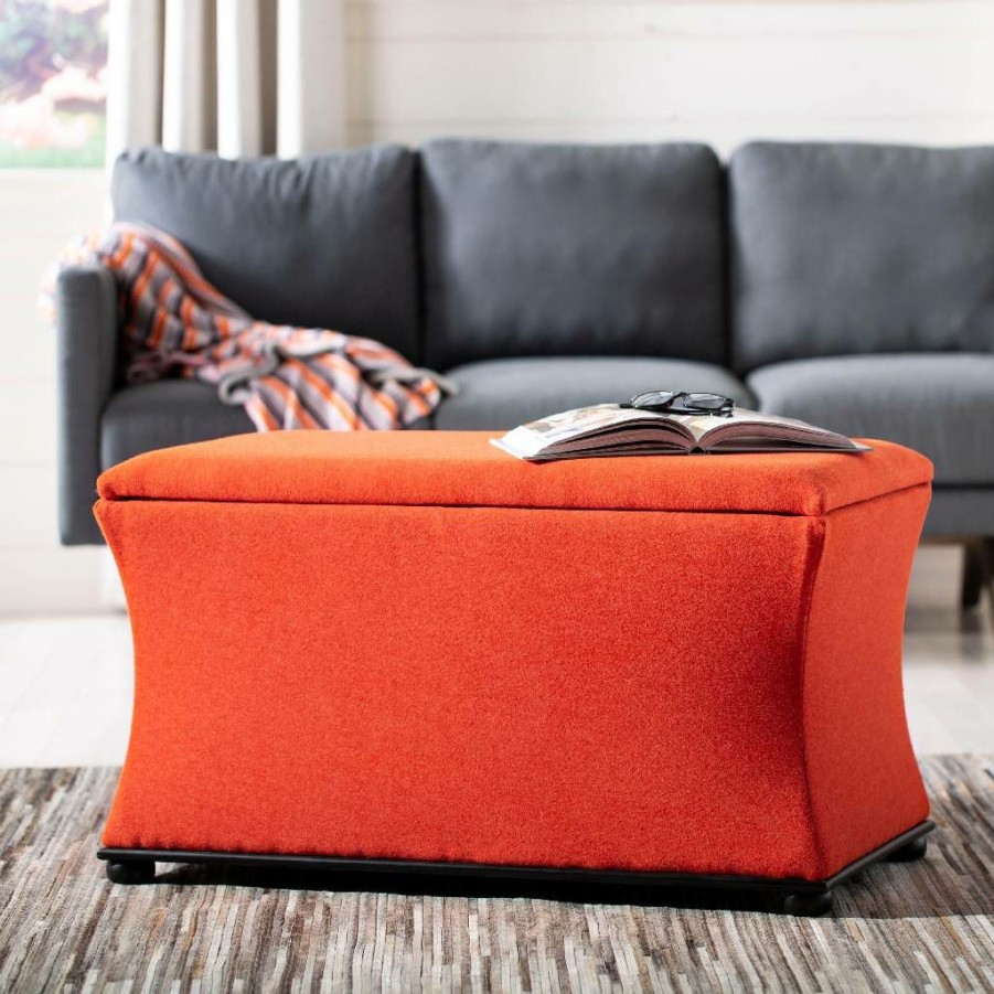 Living Furniture * | Hot Sell Aroura Storage Bench In Black/Orange Safavieh Hud4071D