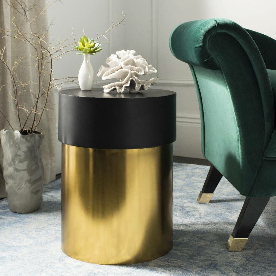 Living Furniture * | Best Sale Solstice Round Side Table In Black/Gold Safavieh Acc3201A