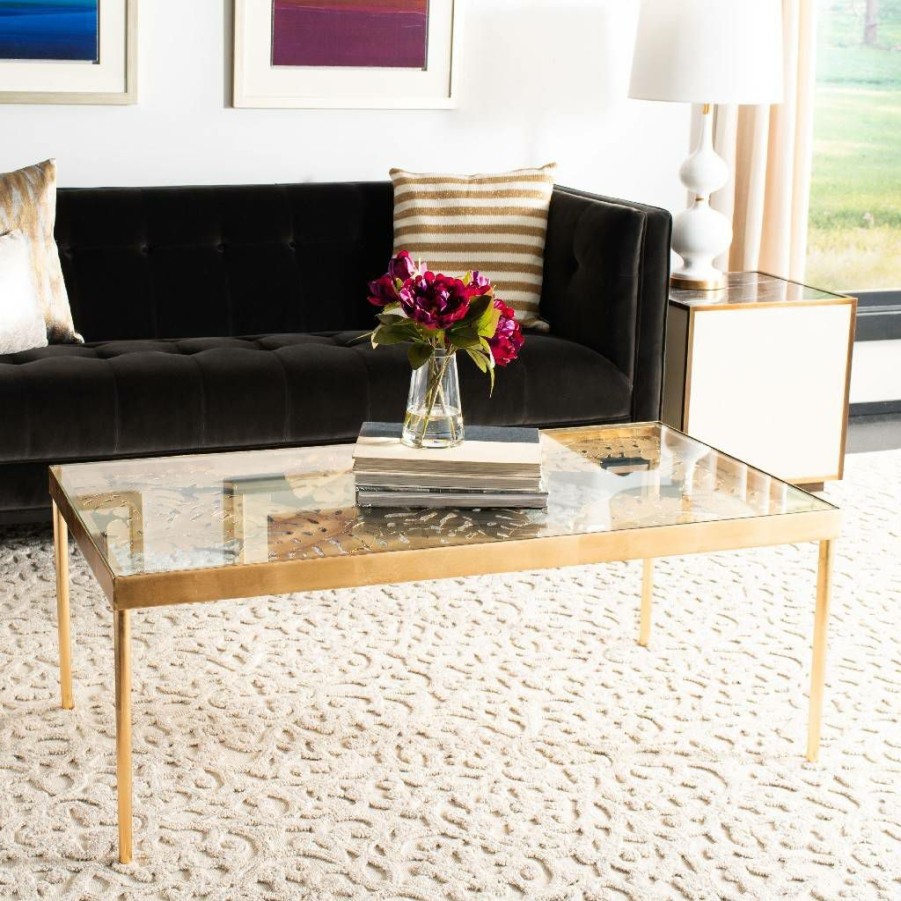 Living Furniture * | Quick Delivery Leilani Palm Leaf Coffee Table In Gold Leaf Safavieh Cof2500A