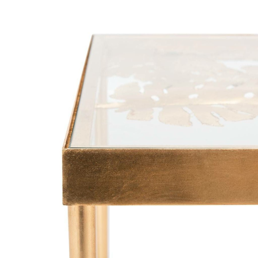 Living Furniture * | Quick Delivery Leilani Palm Leaf Coffee Table In Gold Leaf Safavieh Cof2500A