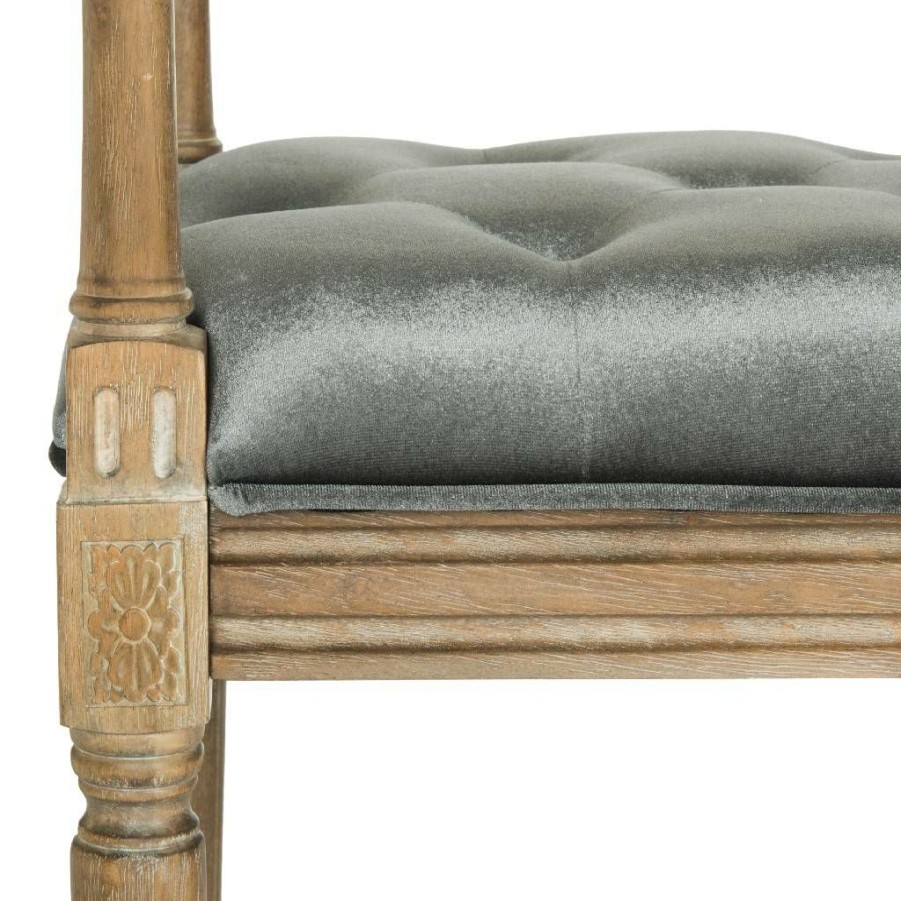 Living Furniture * | Shoping Raiden Velvet Rustic Oak Bench In Grey/Rustic Oak Safavieh Fox6263B