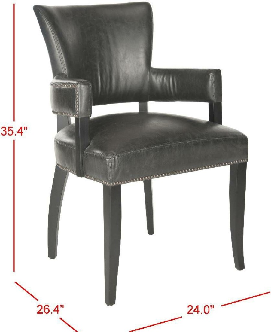 Furniture * | Hot Selling Desa 21"H Arm Chair Brass Nail Heads In Antique Brown/Black Safavieh Mcr4691A