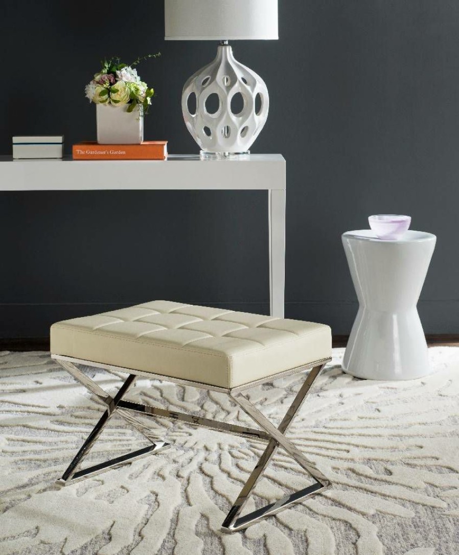 Living Furniture * | Shoping Micha Ottoman In Creme/Chrome Safavieh Fox2022A